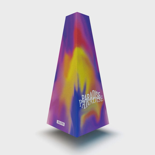 XOUNTS 360-Grad Stereo Soundsystem mit Style Cover Trippy Paradise aus der Abstract Kollektion – farbenfroher Design Lautsprecher mit psychedelischem Farbverlauf und typografischem Highlight für ein kreatives, modernes Wohnambiente