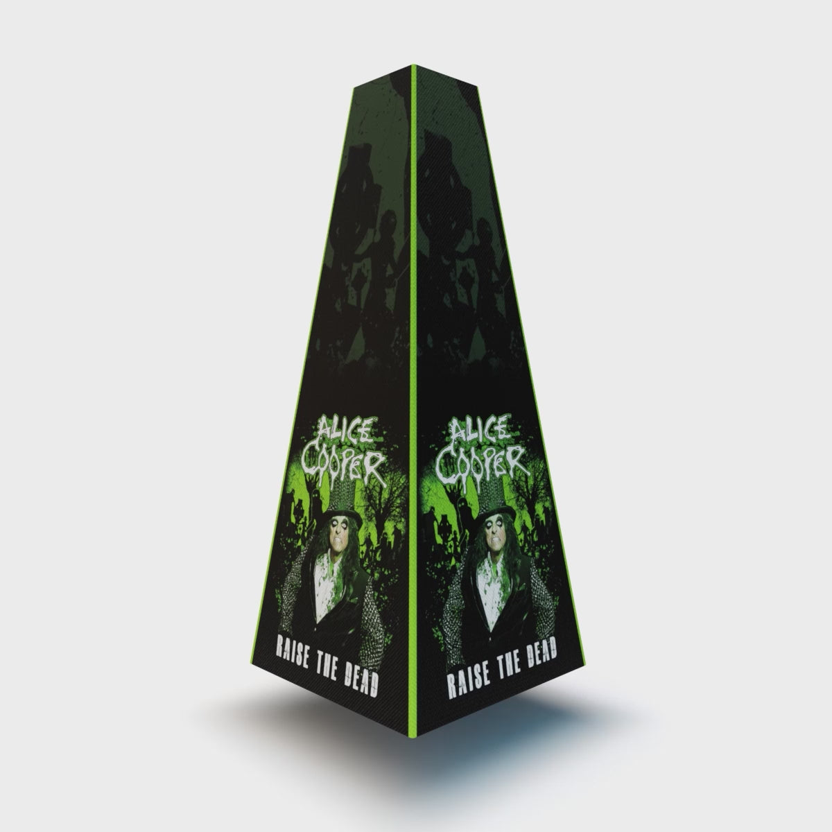 XOUNTS 360-Grad Stereo Soundsystem mit Style Cover Alice Cooper – Raise The Dead – ikonischer Design Lautsprecher im düsteren Horror-Rock-Look mit grün-schwarzem Zombie-Motiv für echte Rockfans und Sammler