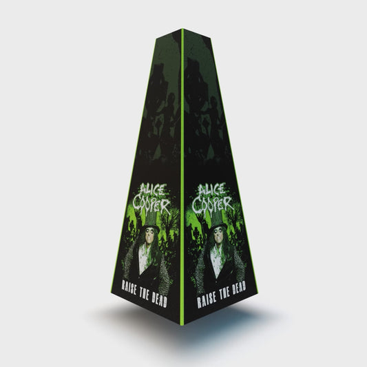 XOUNTS 360-Grad Stereo Soundsystem mit Style Cover Alice Cooper – Raise The Dead – ikonischer Design Lautsprecher im düsteren Horror-Rock-Look mit grün-schwarzem Zombie-Motiv für echte Rockfans und Sammler