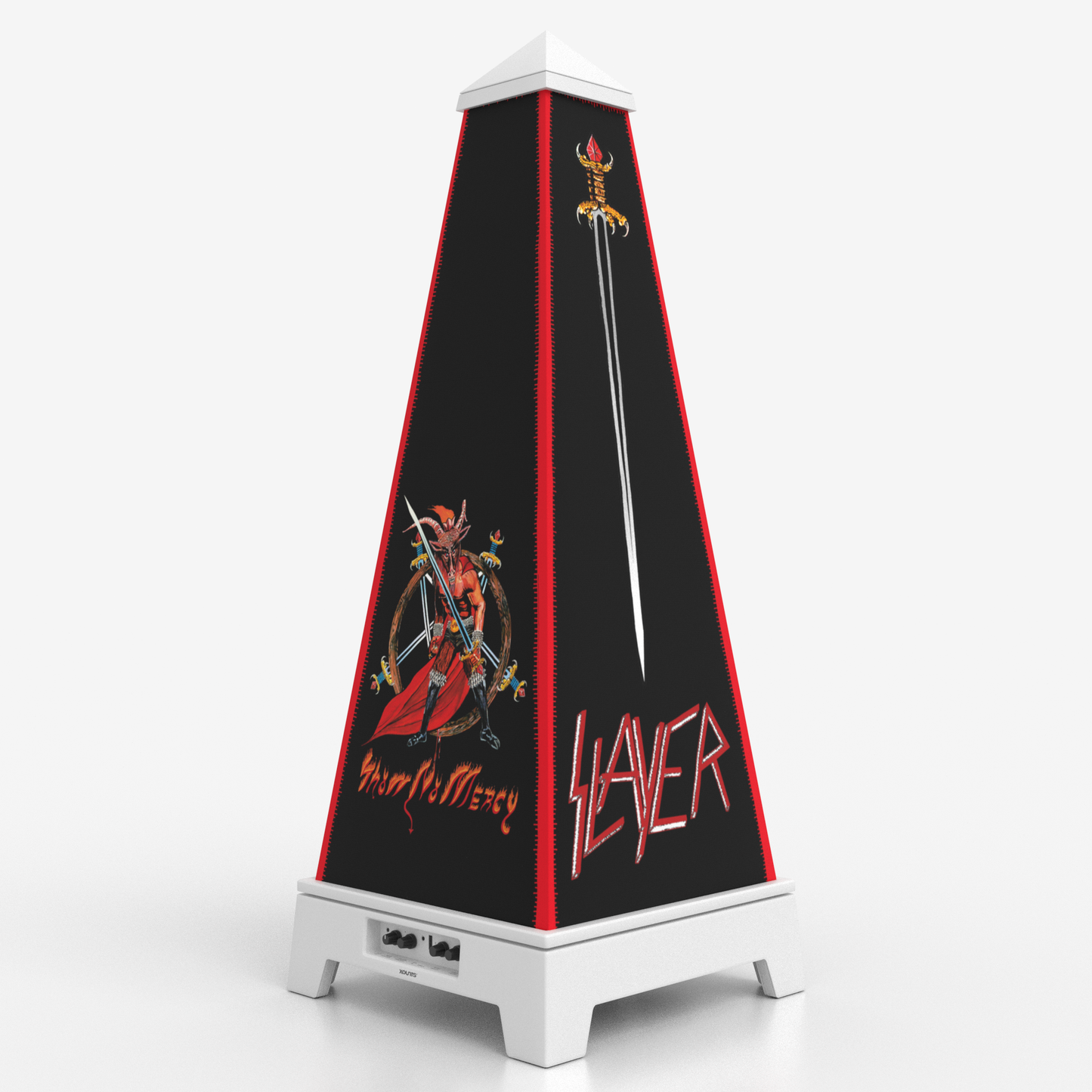 XOUNTS Soundsystem Slayer Edition – No Mercy Style Cover in Weiß, 360° Sound, LED-Licht, offizielles Slayer Artwork