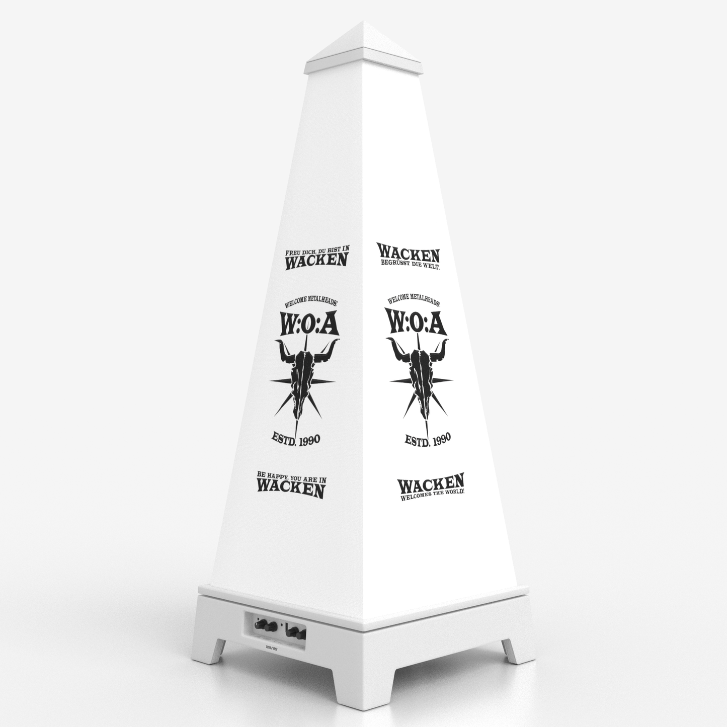 XOUNTS Soundsystem Wacken Edition – Wacken Tower White Style Cover mit weißem XOUNTS, 360° Sound und LED-Licht