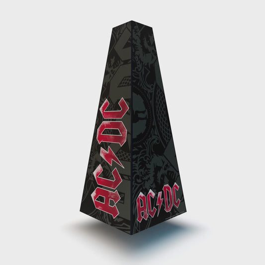 XOUNTS 360-Grad Stereo Soundsystem mit Style Cover AC/DC Red – markanter Design Lautsprecher mit schwarzem Rock-Artwork und rotem AC/DC Logo für ein kraftvolles Musik-Statement im Wohnambiente