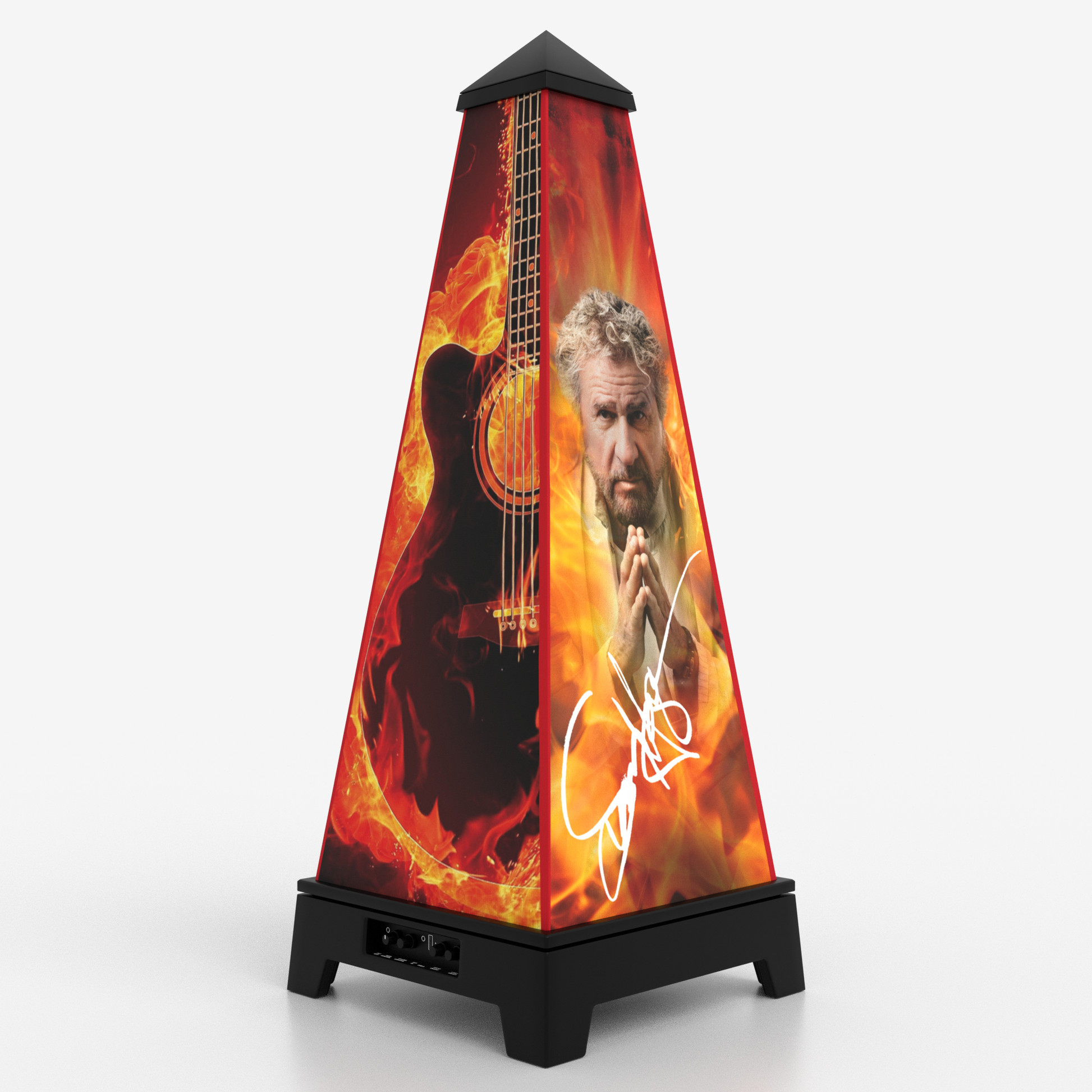 XOUNTS Style Cover – Sammy Hagar Burning Guitar Style auf schwarzer Base, feuriges Gitarren-Motiv