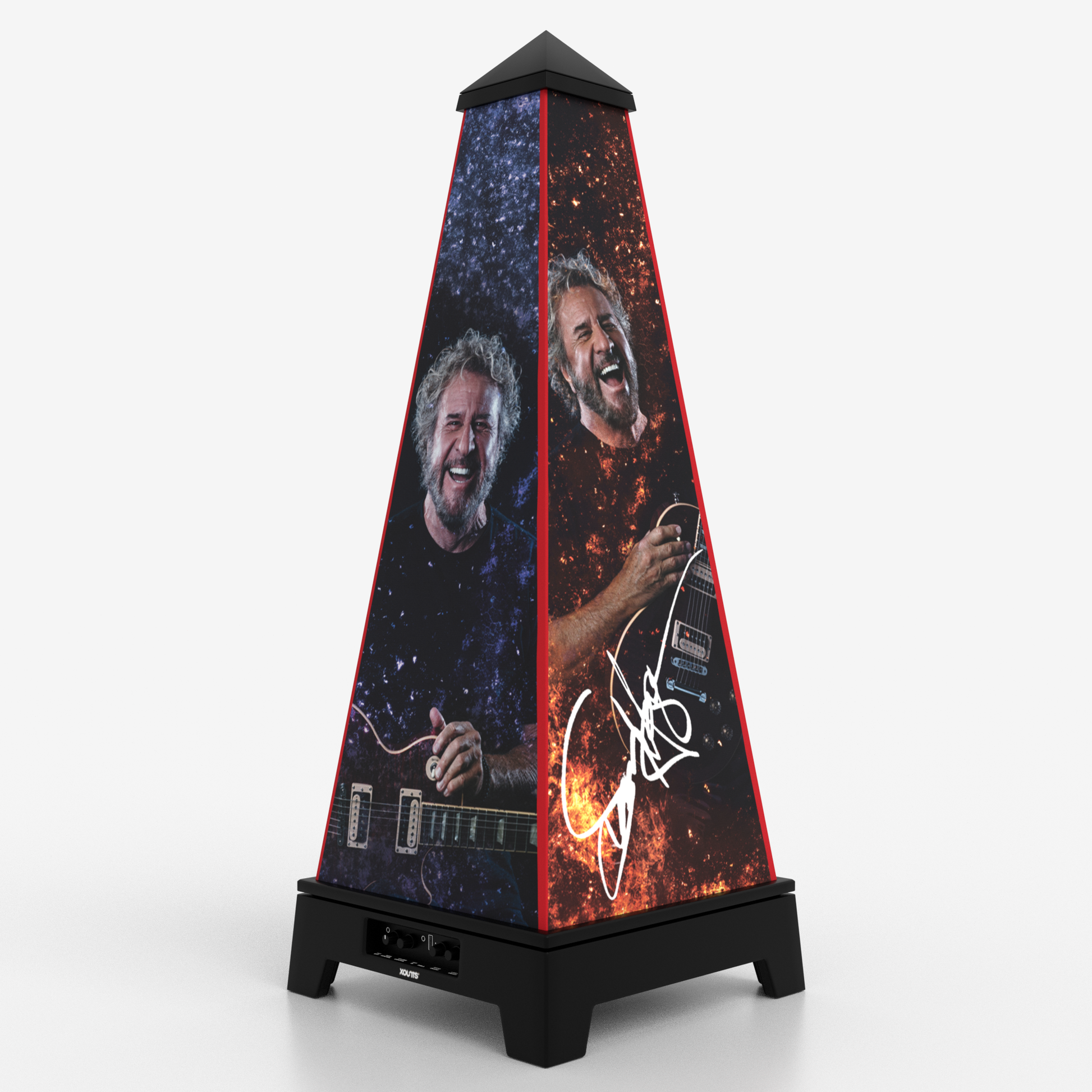 XOUNTS Soundsystem Sammy Hagar Edition – Space Style Cover in Schwarz mit dynamischem Feuer-und-Galaxie-Design und Sammy Hagars Signatur