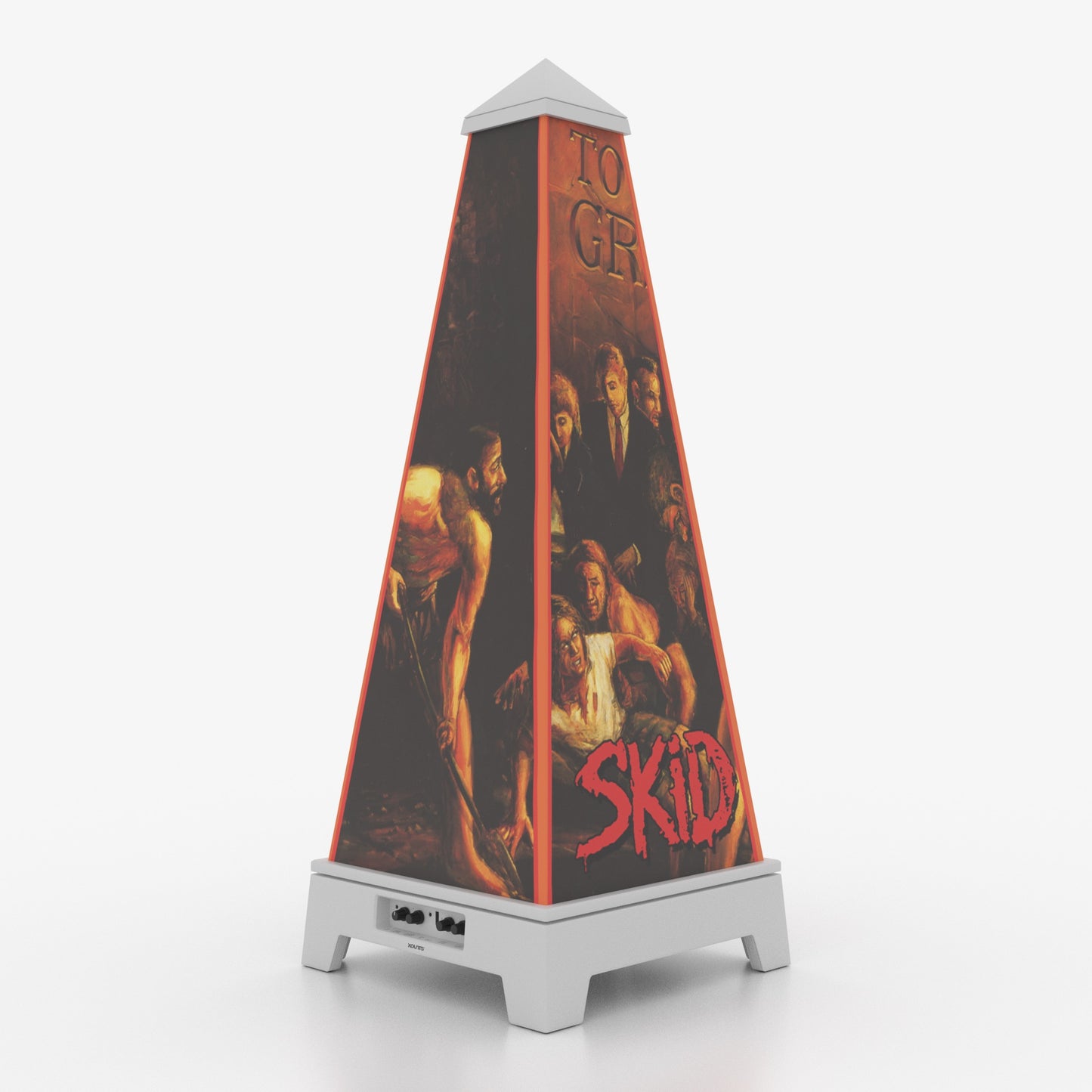 XOUNTS Soundsystem Skid Row Edition – To The Grind Style Cover in Weiß, offizielles Skid-Row-Design mit Figurenmotiv, 360° Lautsprecher mit Licht