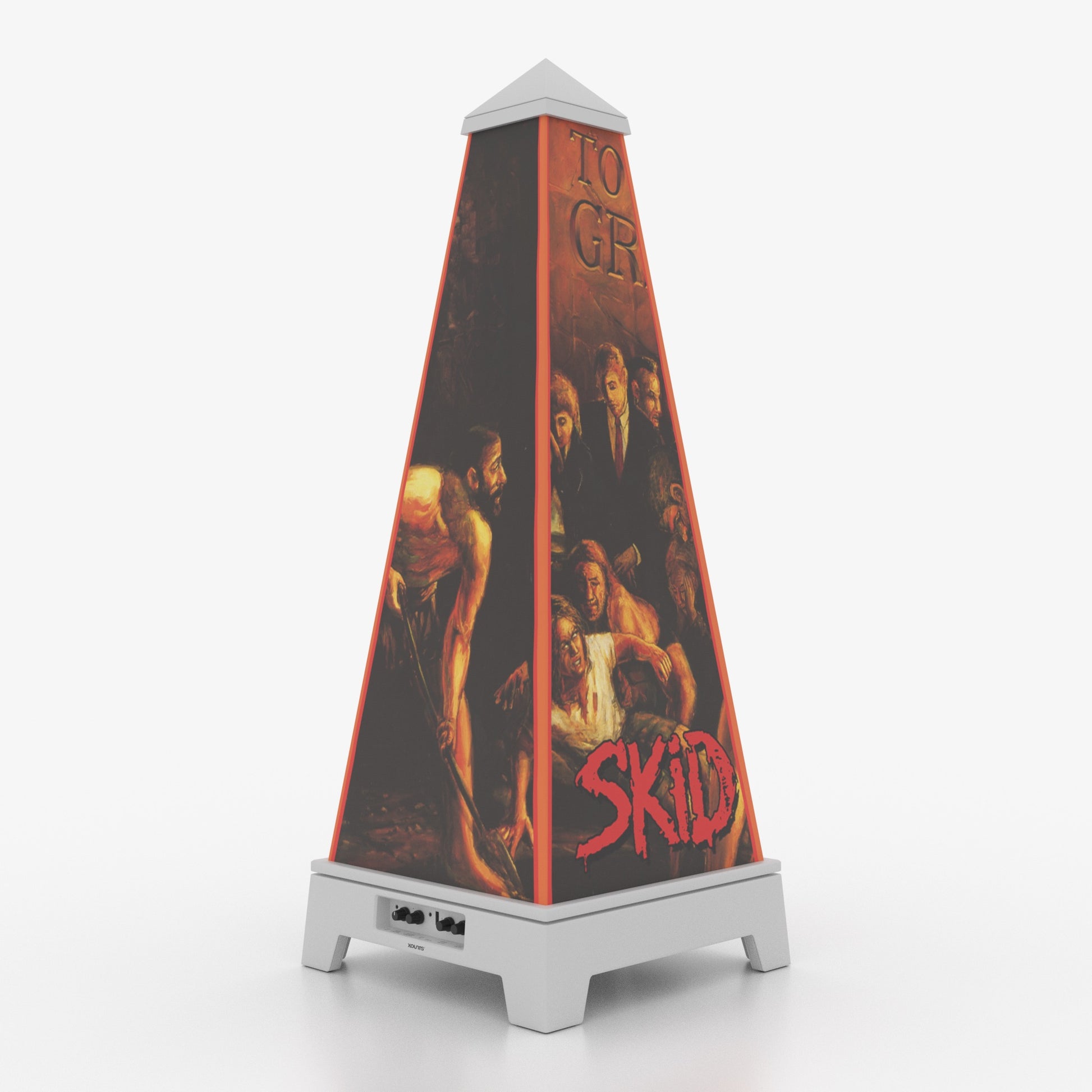 XOUNTS Soundsystem Skid Row Edition – To The Grind Style Cover in Weiß, offizielles Skid-Row-Design mit Figurenmotiv, 360° Lautsprecher mit Licht