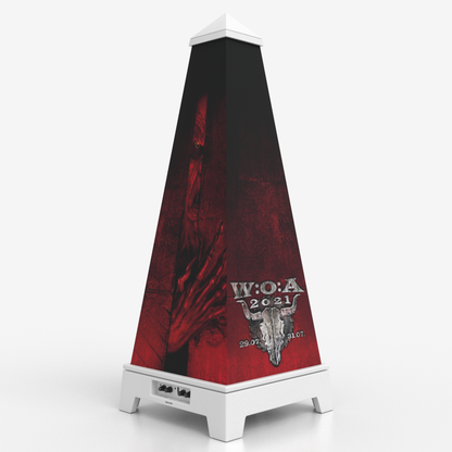 XOUNTS Soundsystem Wacken Edition – Zombie Style Cover White mit W:O:A 2021 Zombie-Motiv, rotes Festival-Design, 360° Sound und LED-Licht