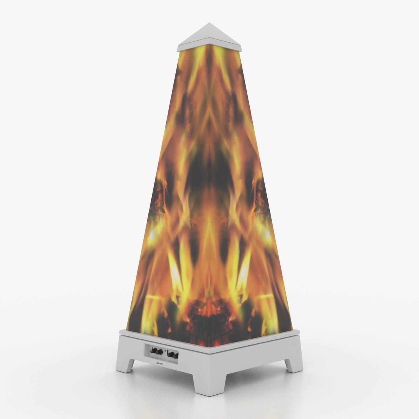 XOUNTS Soundsystem White – Classic Style – Campfire Cover mit Flammen-Design