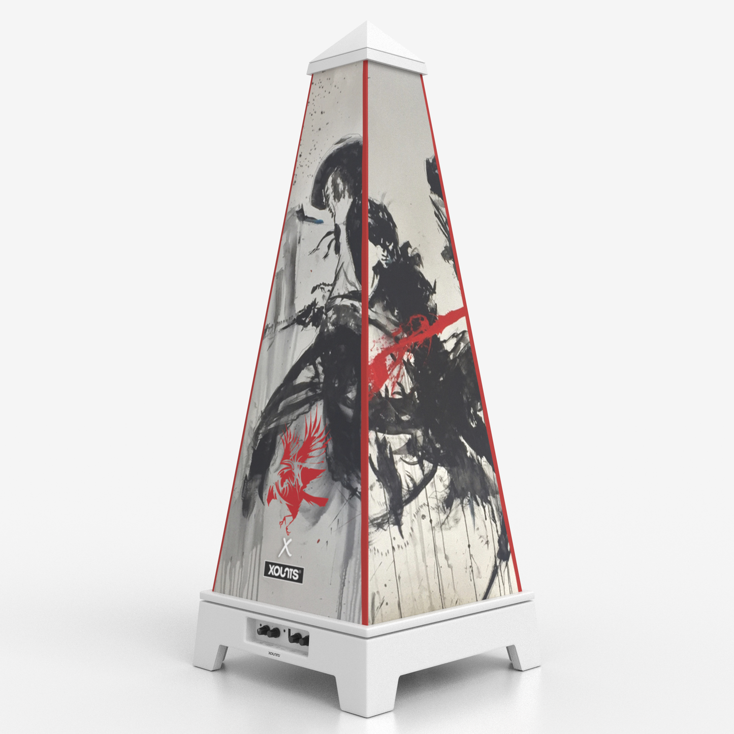 XOUNTS Soundsystem in weiß in der  Rob Prior Edition – Freedom’s Glow Style Cover auf schwarzer Base mit farbintensivem Freiheits-Artwork